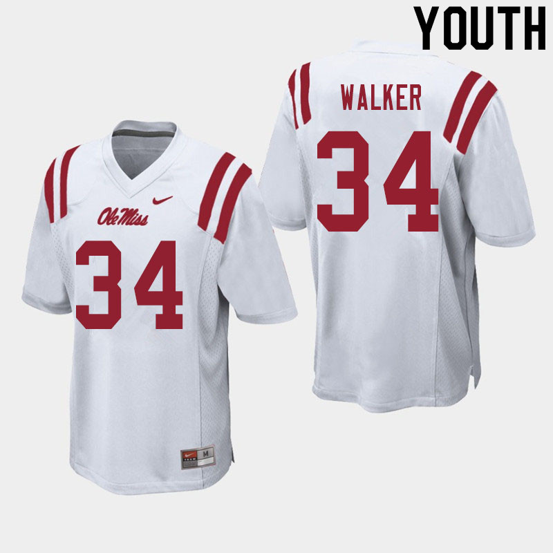 Jakwaize Walker Ole Miss Rebels NCAA Youth White #34 Stitched Limited College Football Jersey ATB0258IQ